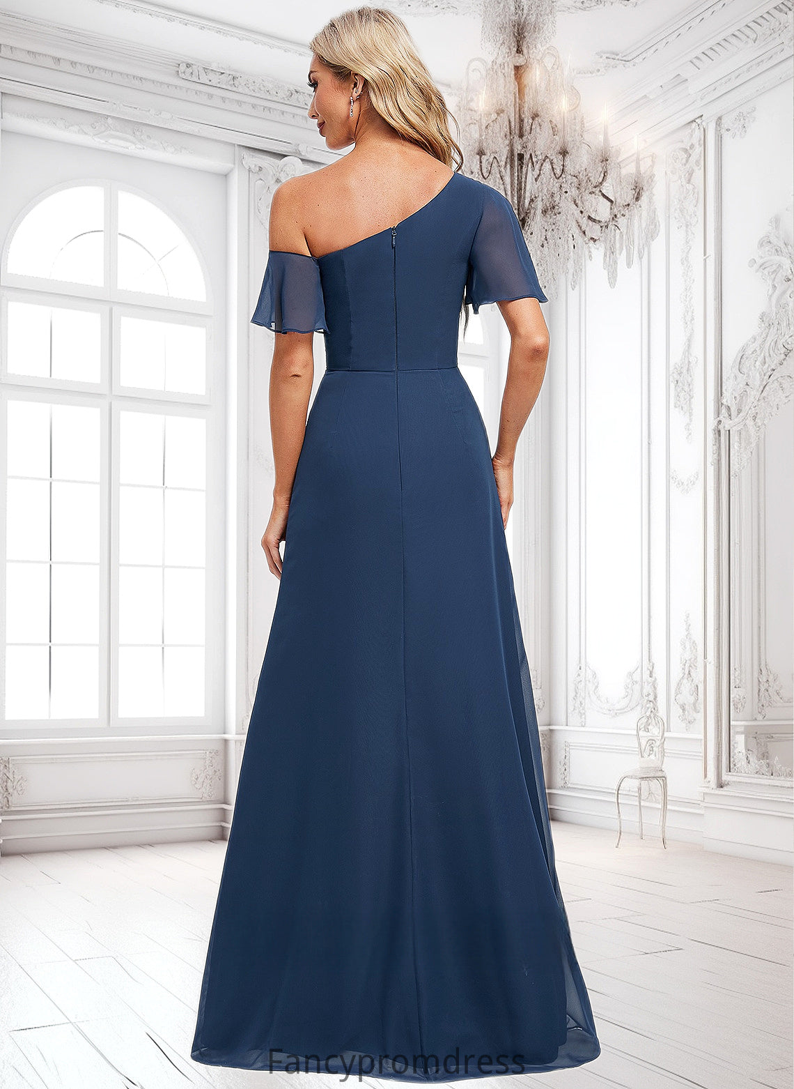 Jan A-line Asymmetrical Floor-Length Chiffon Bridesmaid Dress With Ruffle DRP0025801