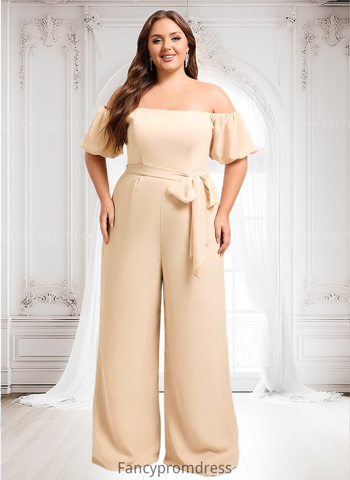 Anastasia Jumpsuit/Pantsuit Off the Shoulder Square Floor-Length Chiffon Bridesmaid Dress DRP0025791