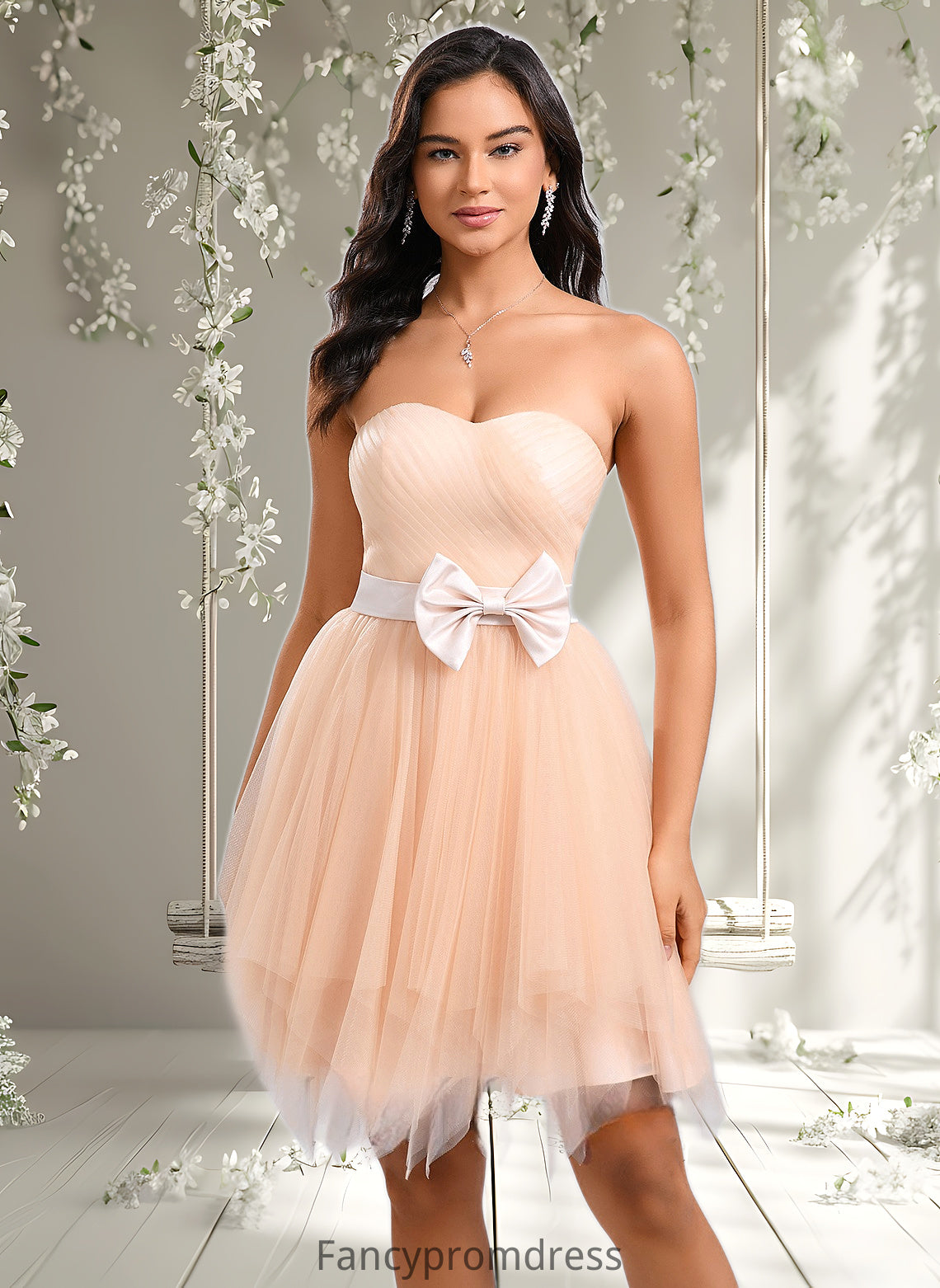 Hadassah Ball-Gown/Princess Sweetheart Short Tulle Homecoming Dress With Bow DRP0025719