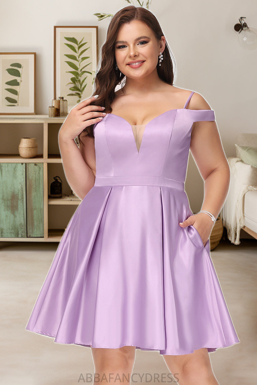 Adelaide A-line Off the Shoulder Short/Mini Satin Homecoming Dress With Bow DRP0020568