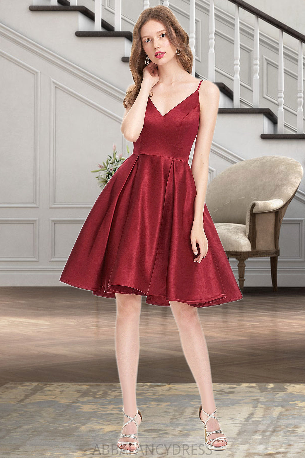 Laci A-line V-Neck Short/Mini Satin Homecoming Dress DRP0020542