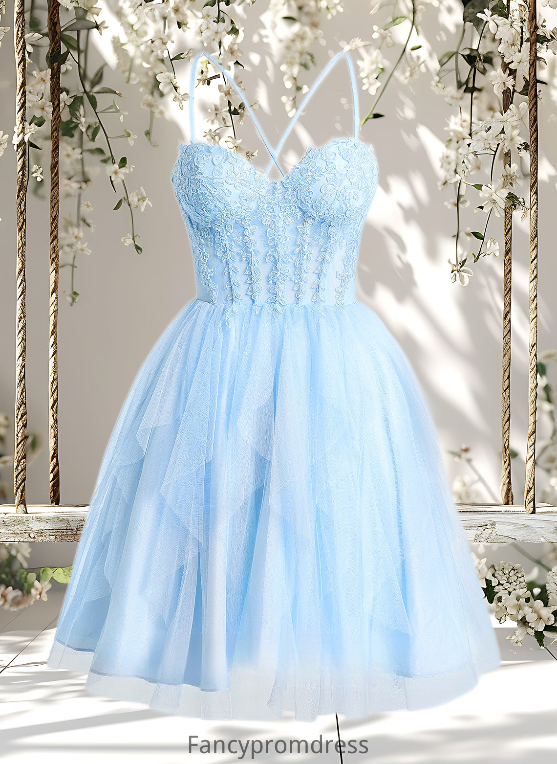 Nita Ball-Gown/Princess Sweetheart Short Lace Tulle Homecoming Dress With Ruffle DRP0025707