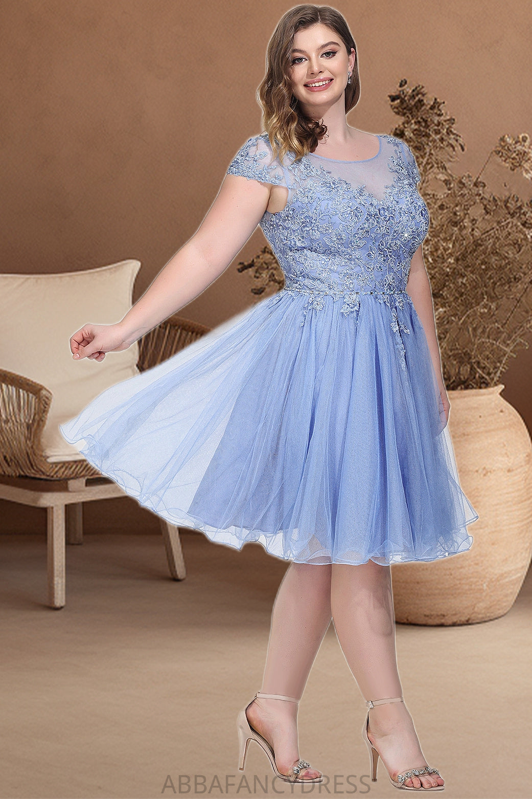 Zion A-line Scoop Short/Mini Tulle Homecoming Dress With Beading Appliques Lace DRP0020547