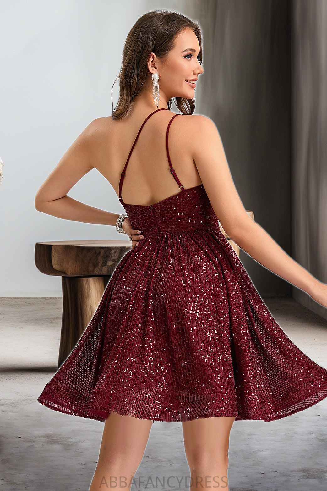 Christina A-line One Shoulder Short/Mini Sequin Homecoming Dress With Sequins DRP0020485