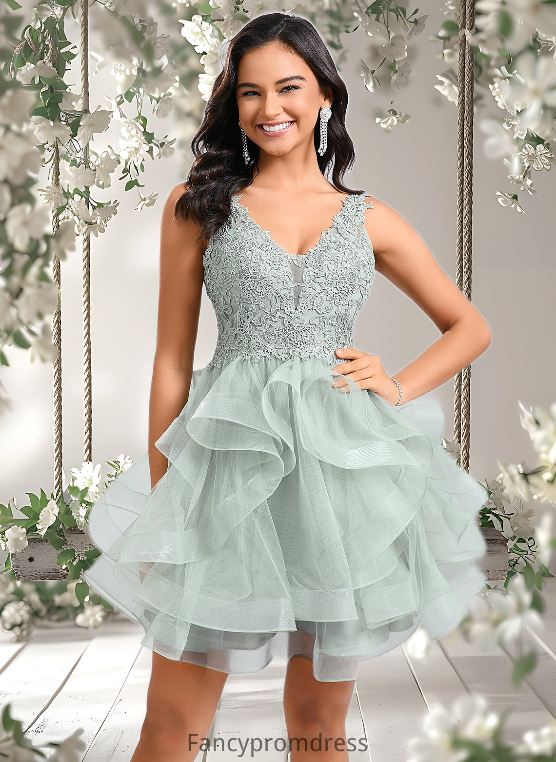 Lexie Ball-Gown/Princess V-Neck Short Tulle Lace Homecoming Dress DRP0025671