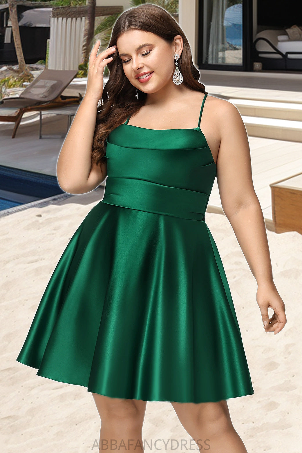 Jacey A-line Cowl Short/Mini Satin Homecoming Dress With Pleated DRP0020511