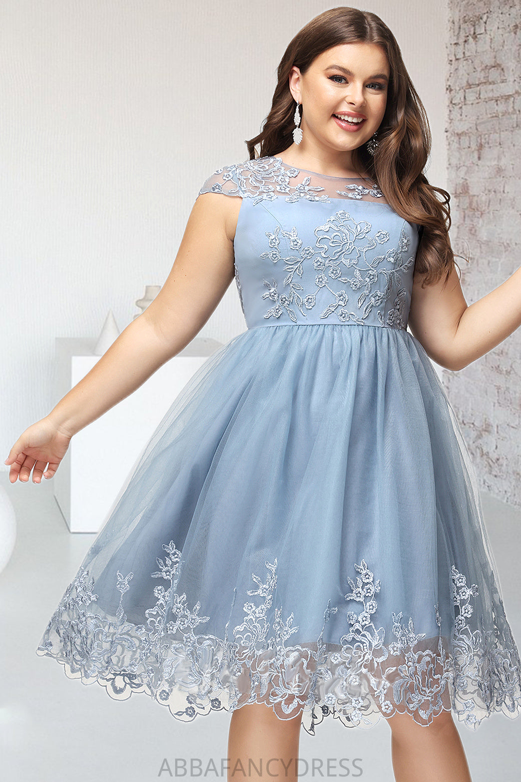 Pru A-line Scoop Knee-Length Lace Tulle Homecoming Dress With Sequins DRP0020579