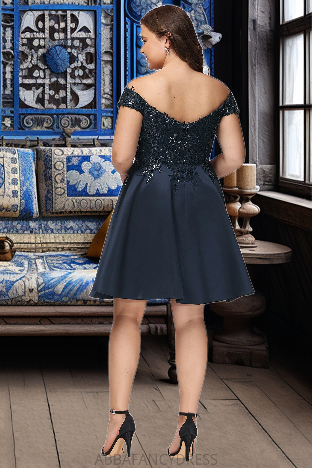 Talia A-line Off the Shoulder Short/Mini Satin Homecoming Dress DRP0020552