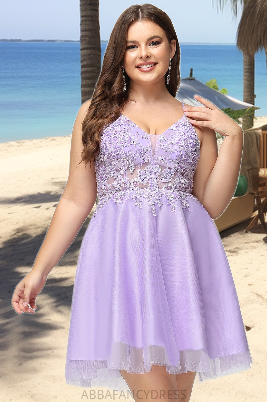 Claire A-line V-Neck Short/Mini Lace Tulle Homecoming Dress With Beading DRP0020501