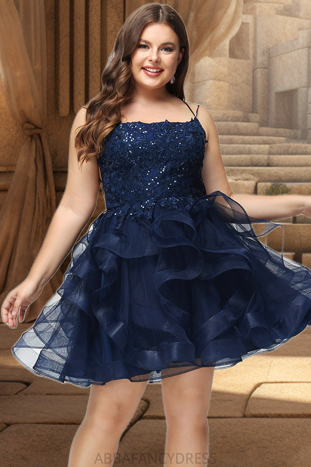 Aleena Ball-Gown/Princess Scoop Short/Mini Lace Tulle Homecoming Dress With Sequins DRP0020510