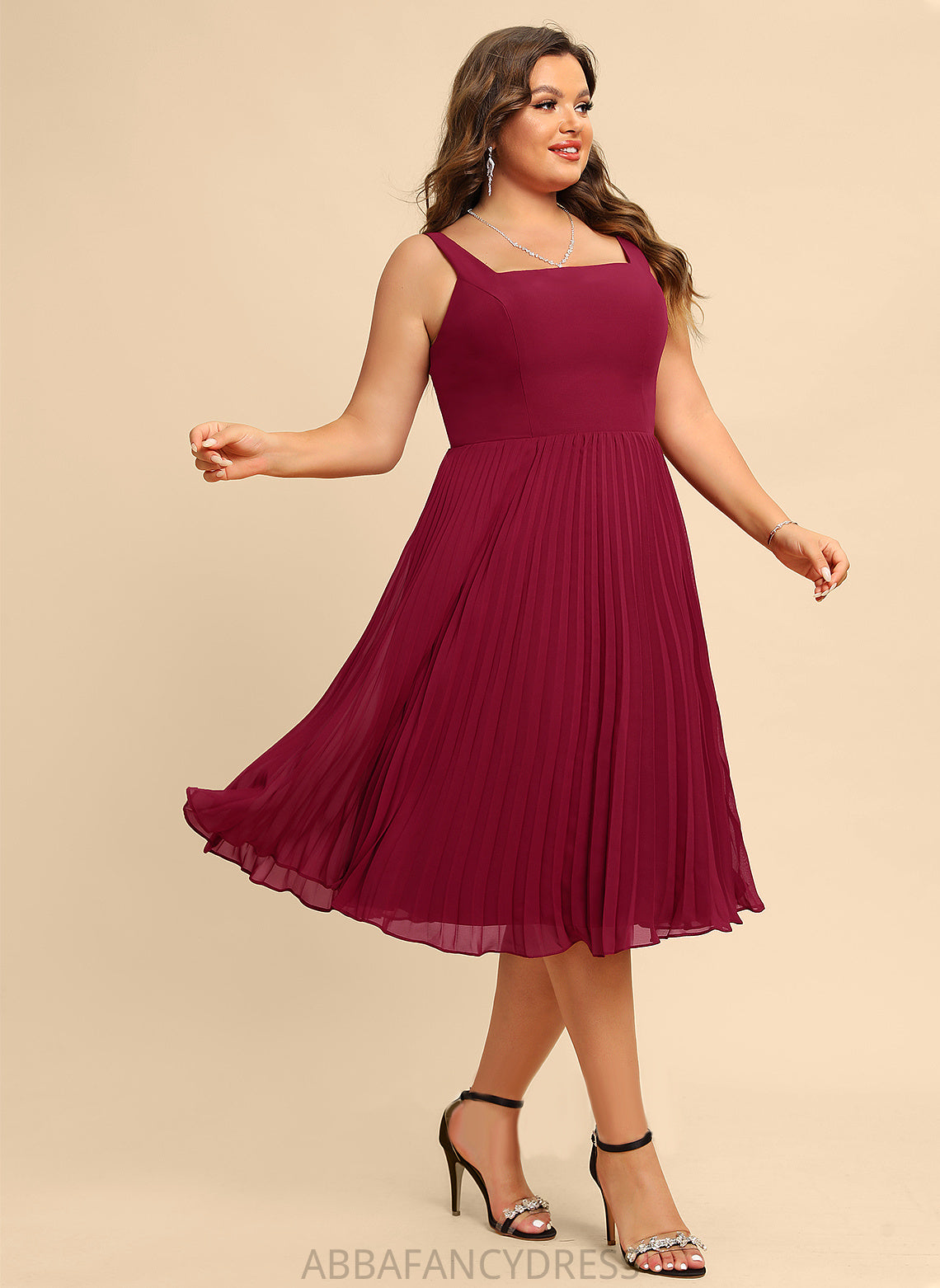 Pleated Neckline Chiffon Knee-Length Cheyenne Dress Square Homecoming With Homecoming Dresses A-Line