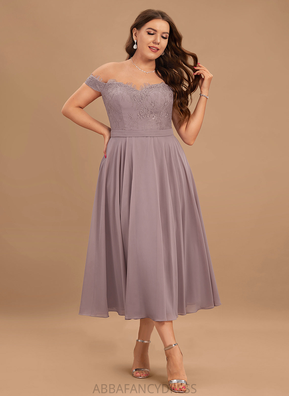 Beading With Homecoming Off-the-Shoulder Chiffon Homecoming Dresses Lace A-Line Kendall Tea-Length Dress