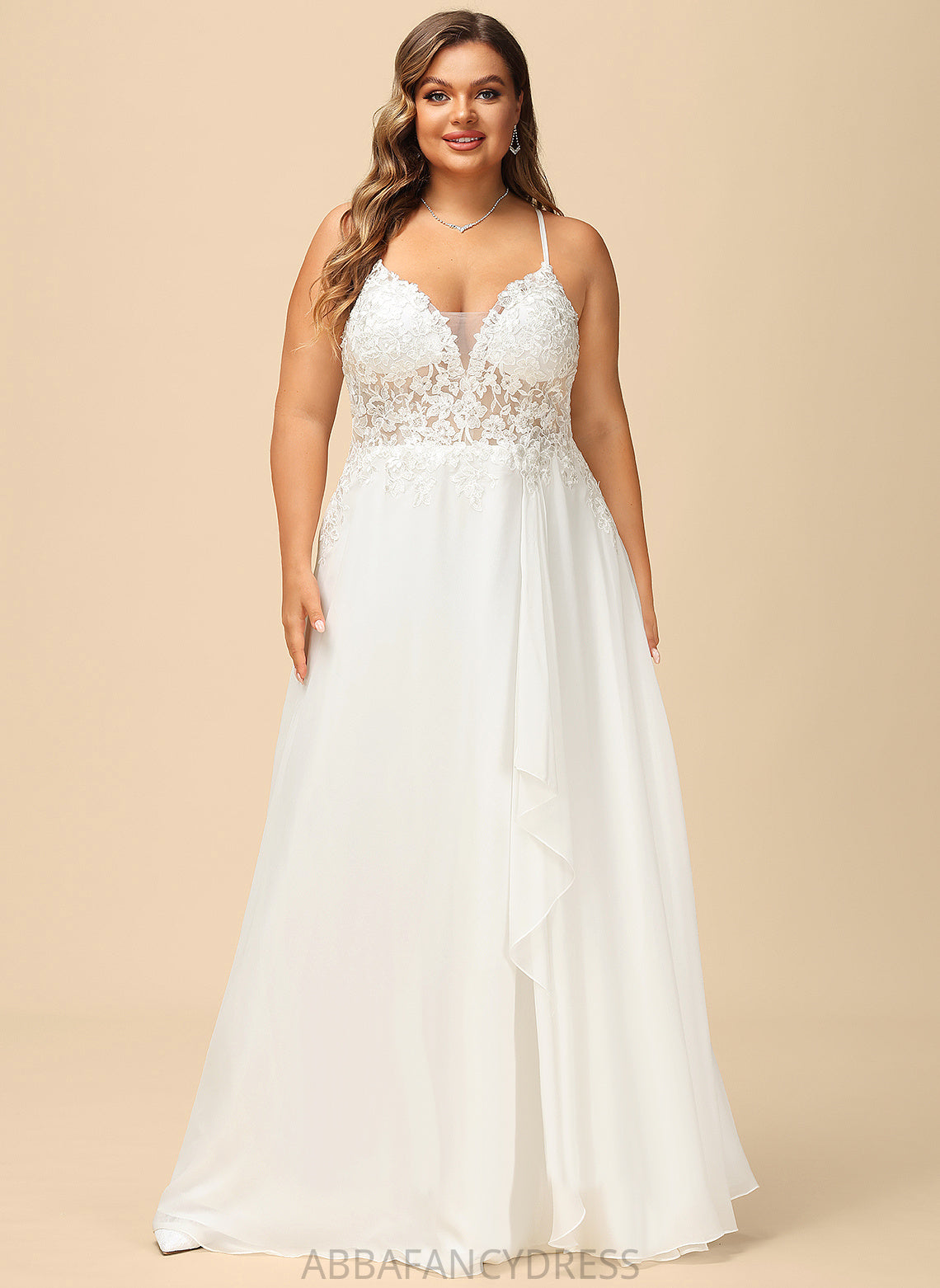 Adelyn Wedding Dress V-neck Lace Wedding Dresses Sequins Floor-Length With A-Line Chiffon