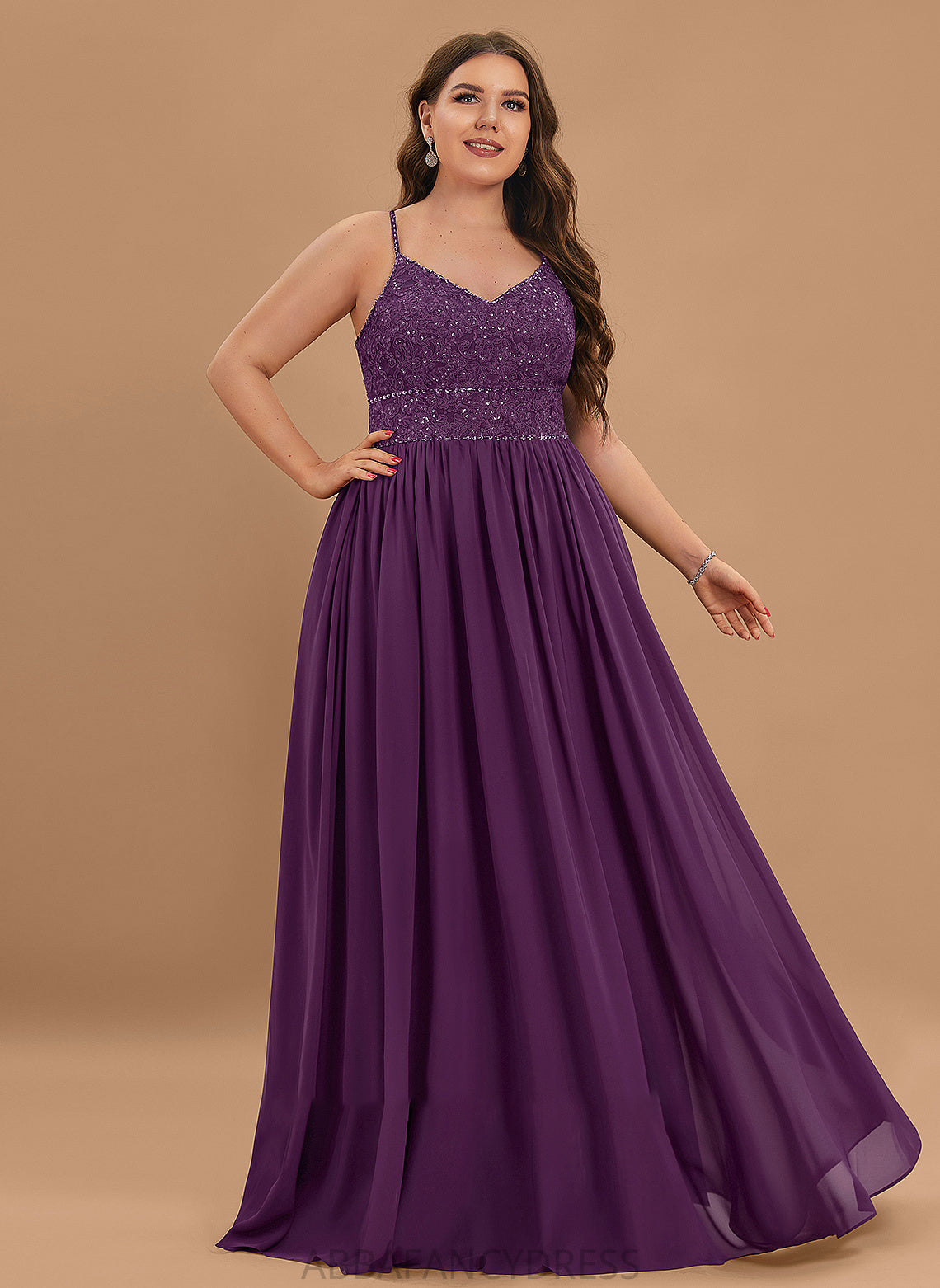 Floor-Length Chiffon Beading Kelsey Sequins A-Line Prom Dresses V-neck Lace With