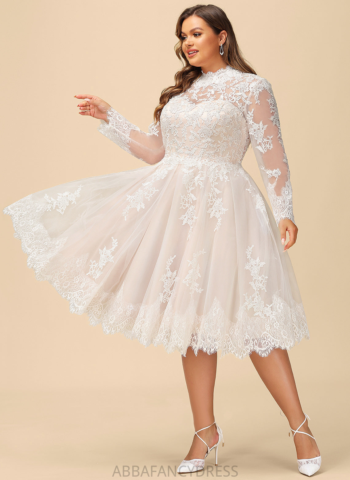 Dress Wedding Wedding Dresses Rayna Illusion Tulle Knee-Length A-Line Lace