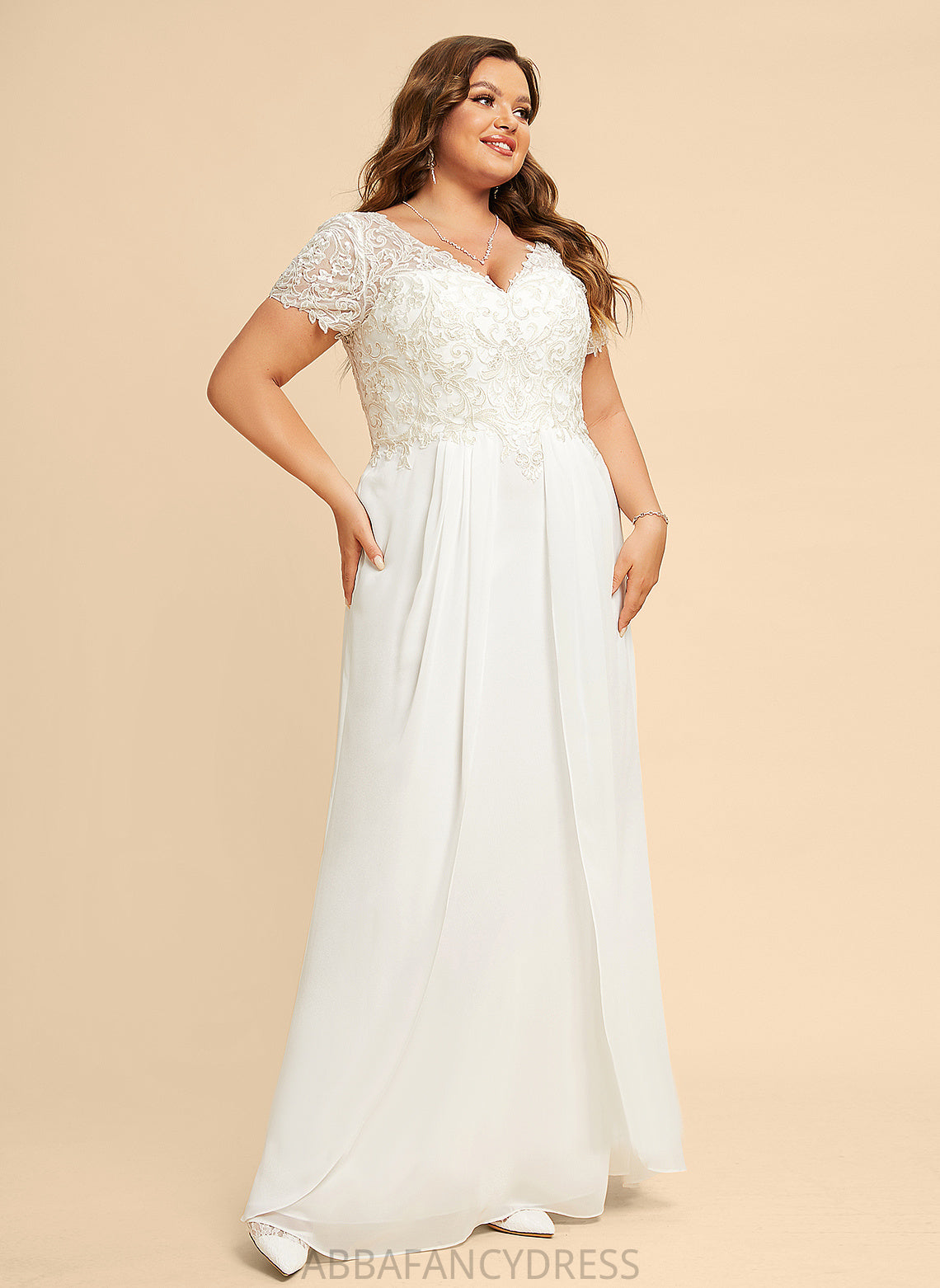 A-Line Floor-Length Wedding Dresses Dress Wedding V-neck Chiffon Jaelynn