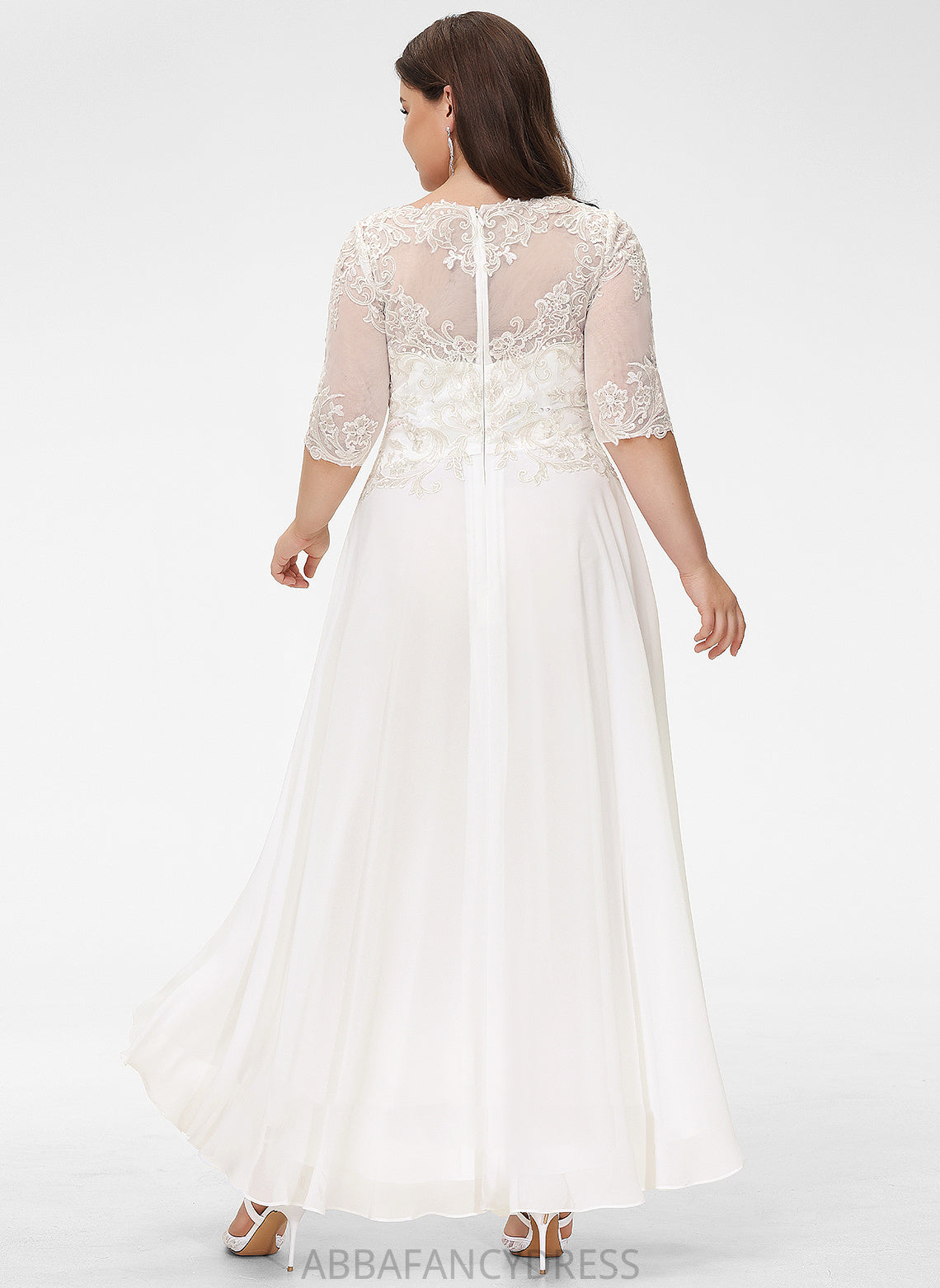 A-Line Beading Scoop Wedding Dresses Wedding Asymmetrical Lace Dress Chiffon Sequins Catherine With