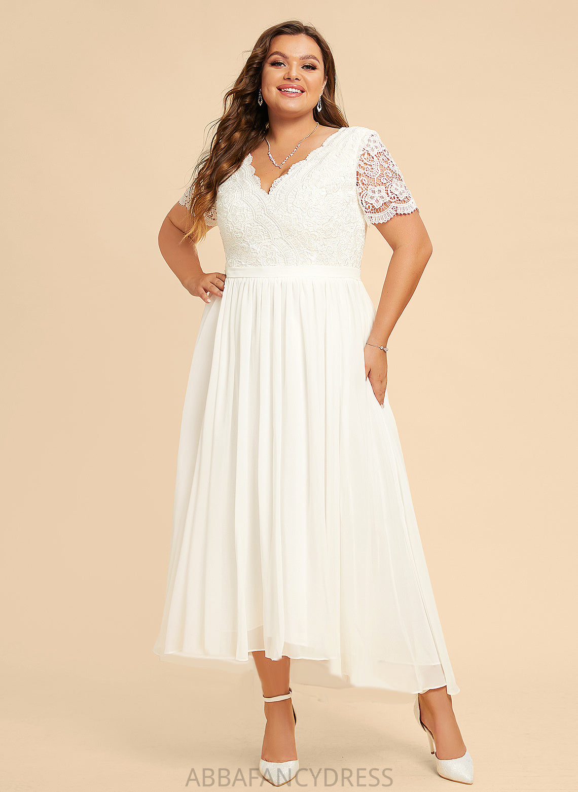 V-neck Amber Dress Lace With Chiffon A-Line Asymmetrical Wedding Wedding Dresses