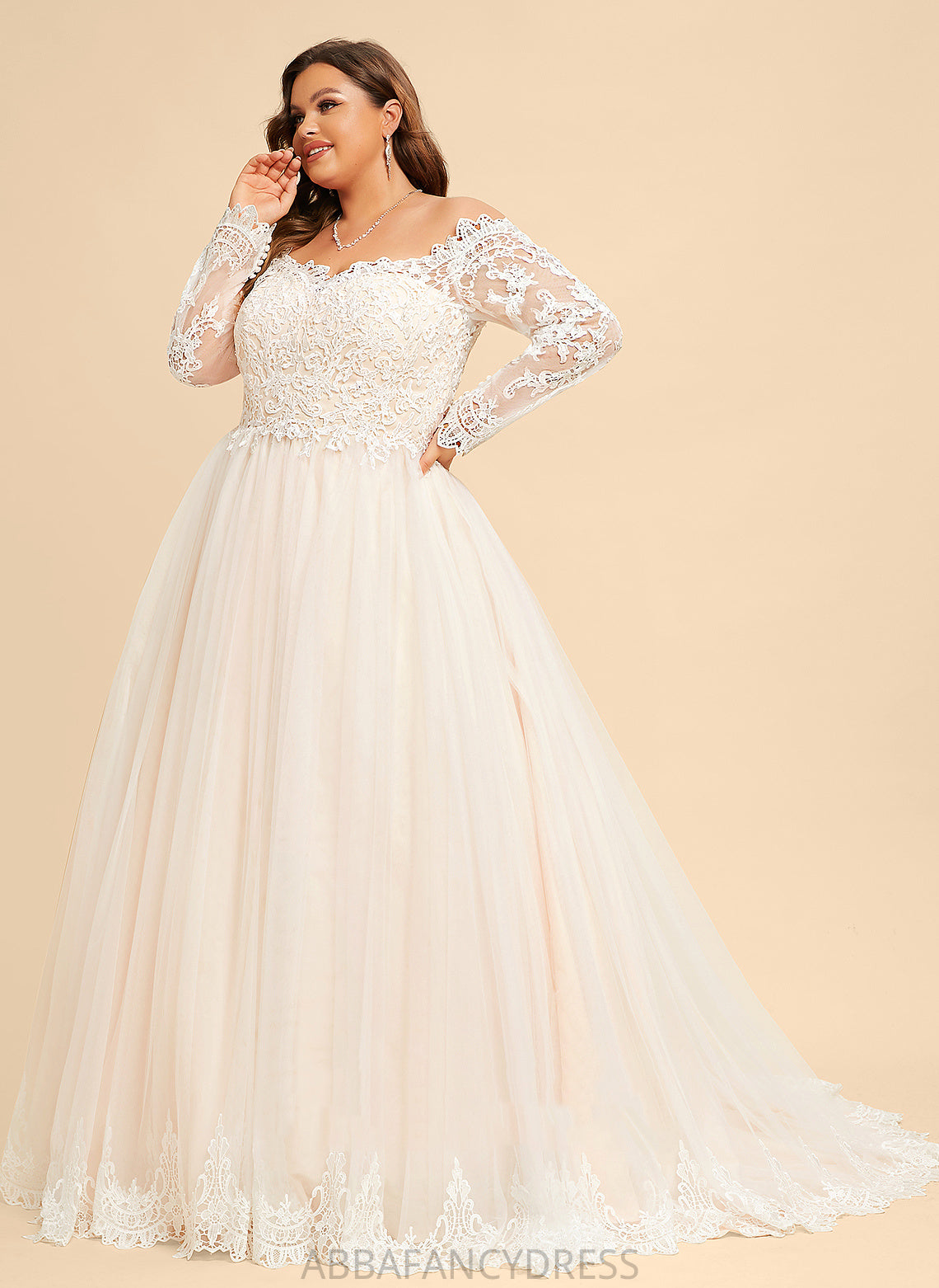 Wedding Dresses Dress Off-the-Shoulder Chapel Kaitlynn Tulle Lace Ball-Gown/Princess Wedding Train