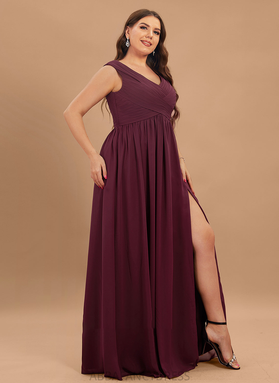 Pockets Chiffon Ruffle Floor-Length Off-the-Shoulder Angelina Prom Dresses Front A-Line Split With