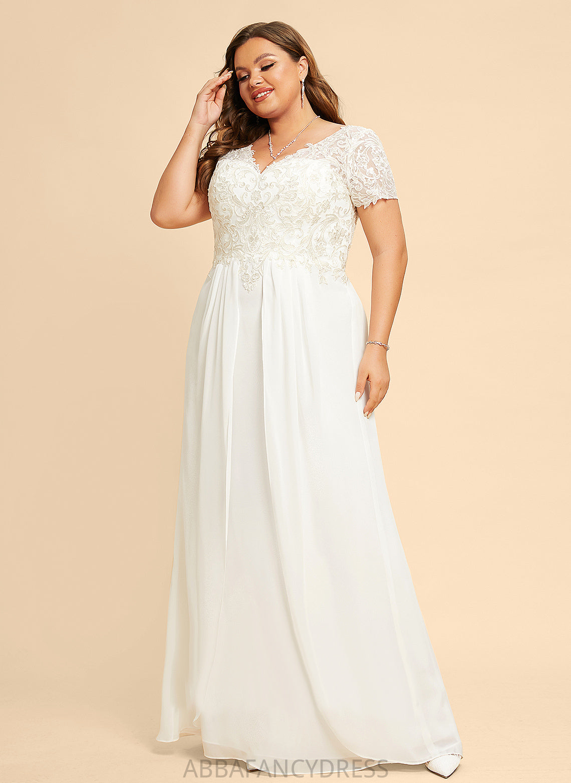 Dress Wedding Wedding Dresses Caroline Lace With A-Line Chiffon Floor-Length V-neck