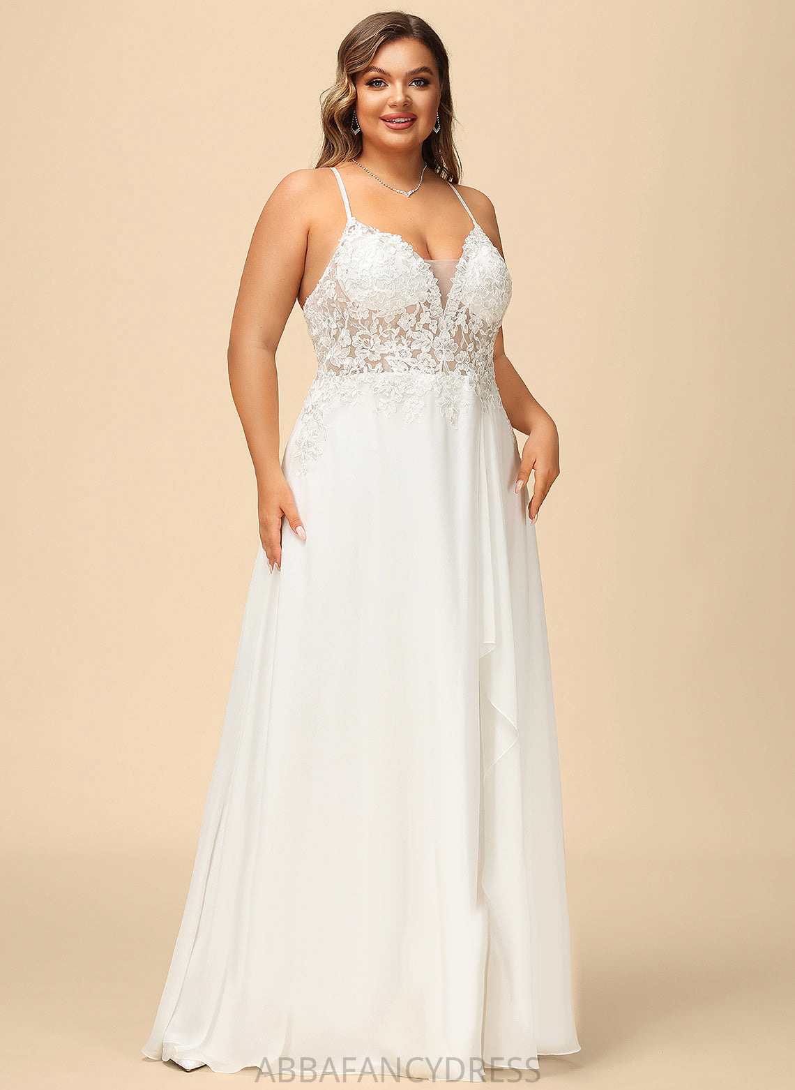 Adelyn Wedding Dress V-neck Lace Wedding Dresses Sequins Floor-Length With A-Line Chiffon