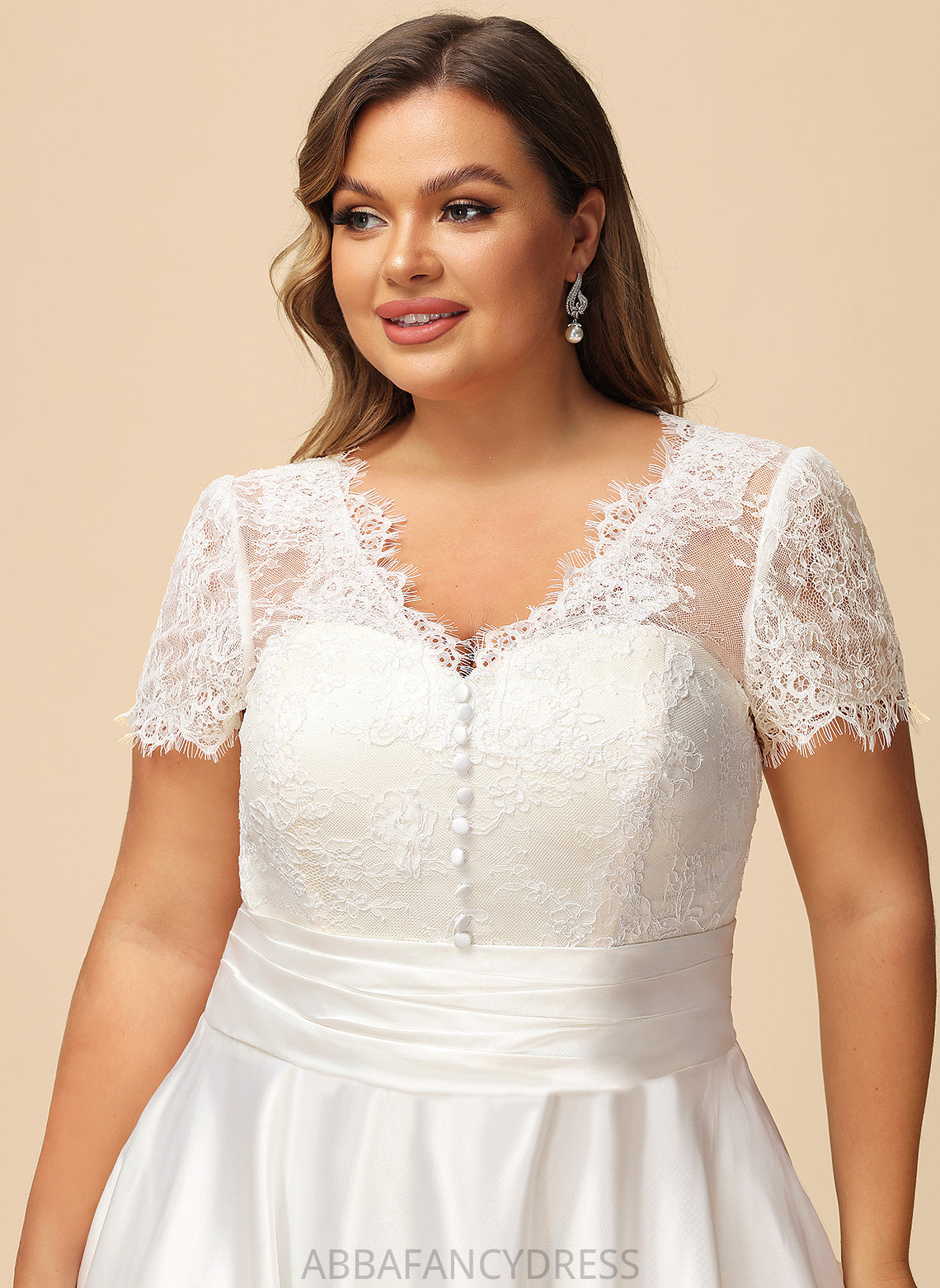 Ruffle Dress Tea-Length Lace With Emelia Wedding Dresses Wedding A-Line V-neck Satin