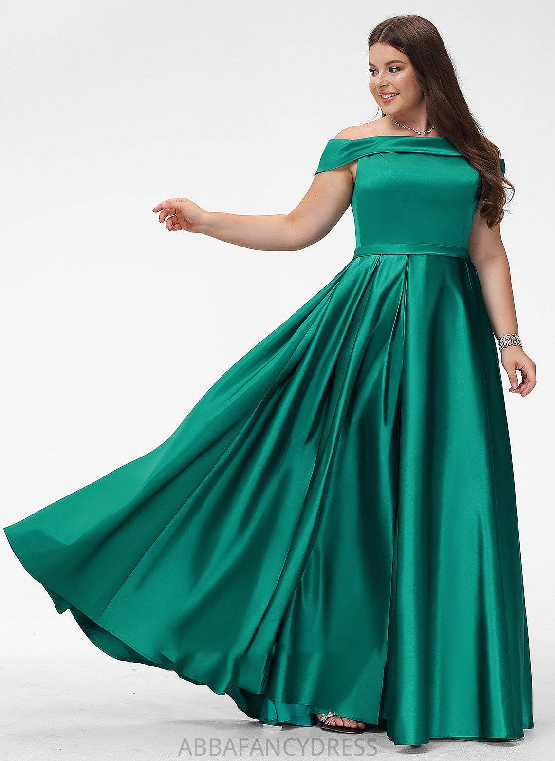 Satin Front Floor-Length Prom Dresses Split Ball-Gown/Princess With Pockets Off-the-Shoulder Mallory