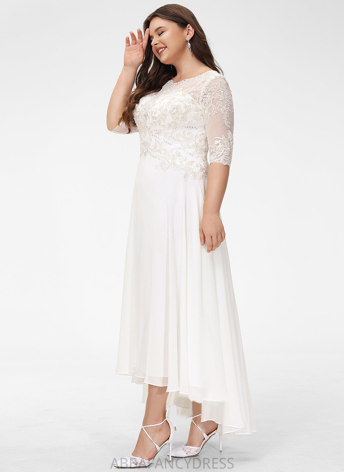 Wedding Dresses Sequins Scoop Wedding Chiffon Lace Beading Neck A-Line With Dress Ally Asymmetrical