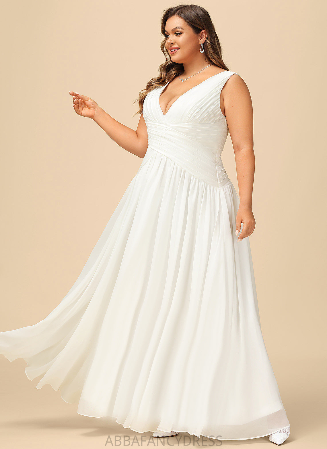 With A-Line V-neck Floor-Length Noelle Dress Wedding Pleated Chiffon Wedding Dresses