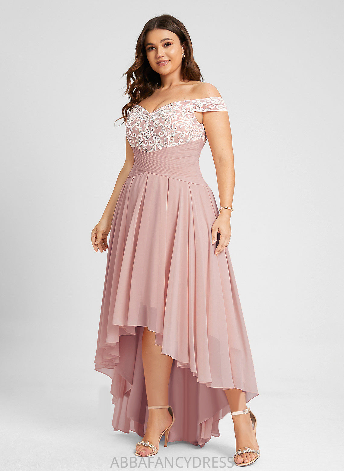 Chiffon Wedding Pleated A-Line Off-the-Shoulder With Asymmetrical Lace Wedding Dresses Fiona Dress