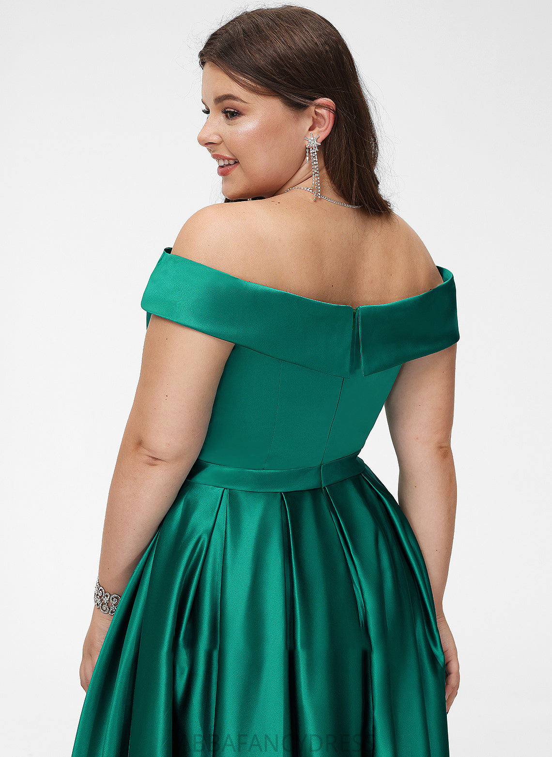 Satin Front Floor-Length Prom Dresses Split Ball-Gown/Princess With Pockets Off-the-Shoulder Mallory