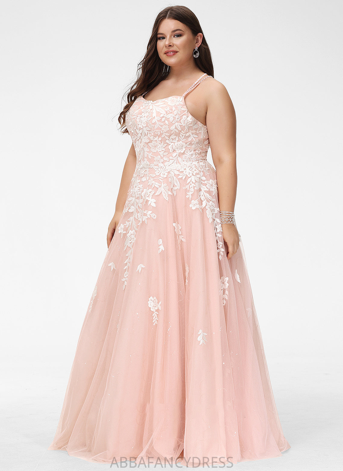 Ball-Gown/Princess Tulle Marisol Sequins Floor-Length Prom Dresses Neckline Lace Square With