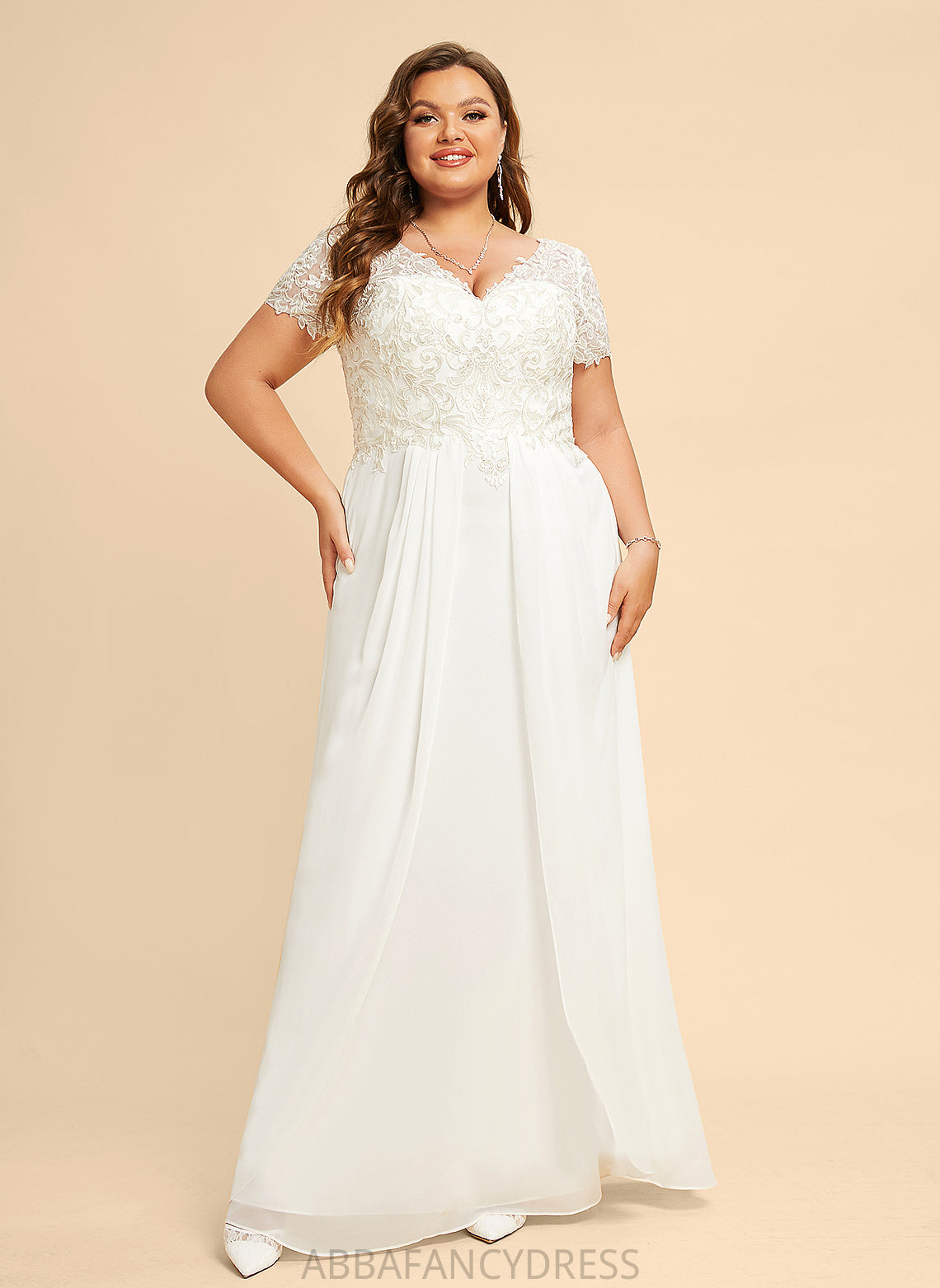 Dress Wedding Wedding Dresses Caroline Lace With A-Line Chiffon Floor-Length V-neck