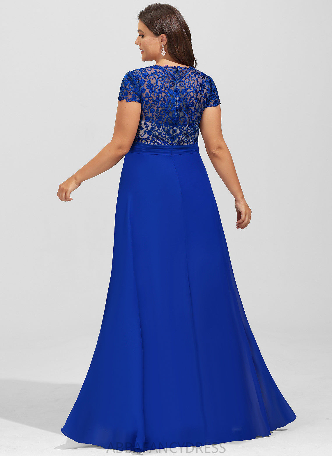 Chiffon Laci With Floor-Length V-neck Lace Prom Dresses A-Line Ruffle