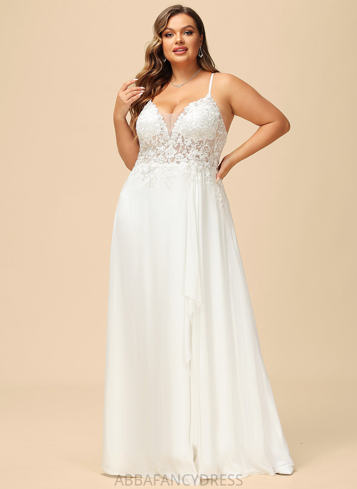 Adelyn Wedding Dress V-neck Lace Wedding Dresses Sequins Floor-Length With A-Line Chiffon