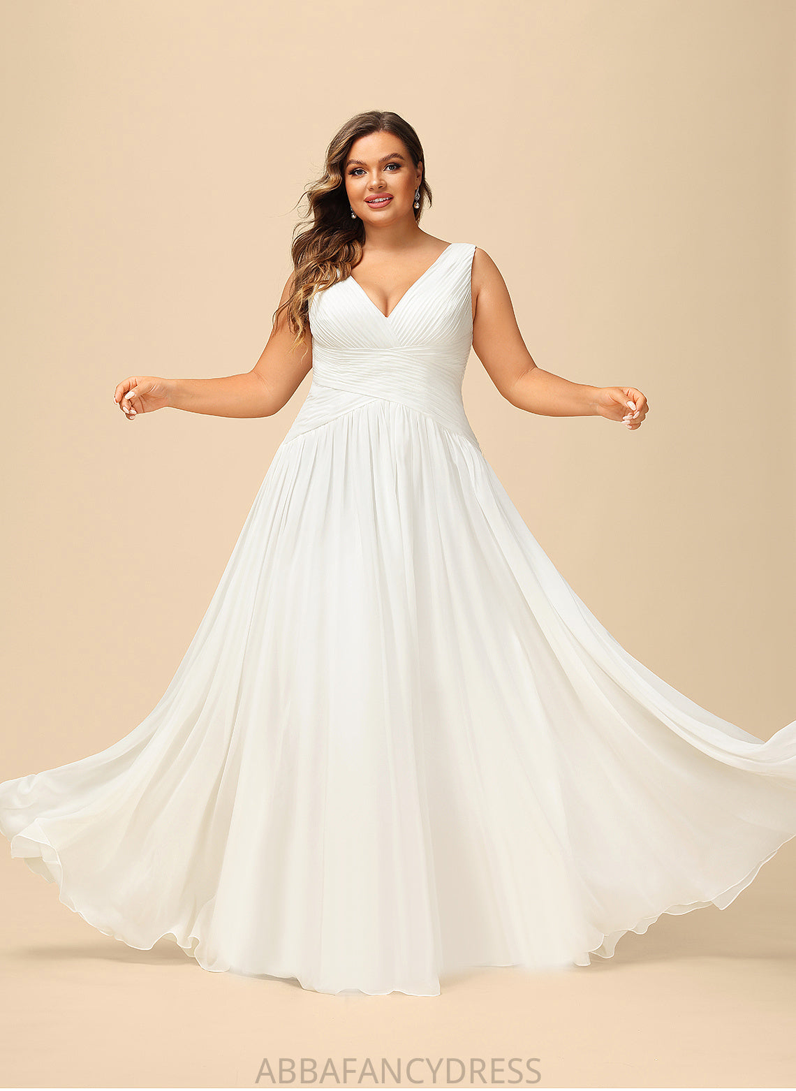 With A-Line V-neck Floor-Length Noelle Dress Wedding Pleated Chiffon Wedding Dresses