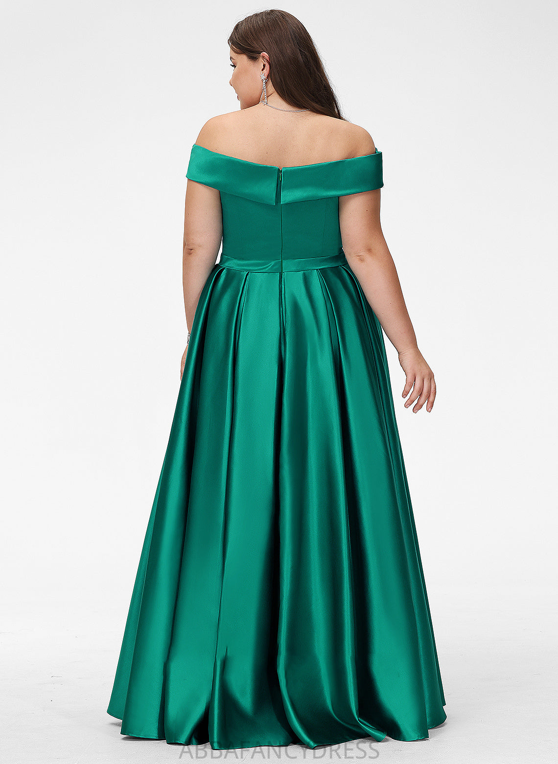 Satin Front Floor-Length Prom Dresses Split Ball-Gown/Princess With Pockets Off-the-Shoulder Mallory