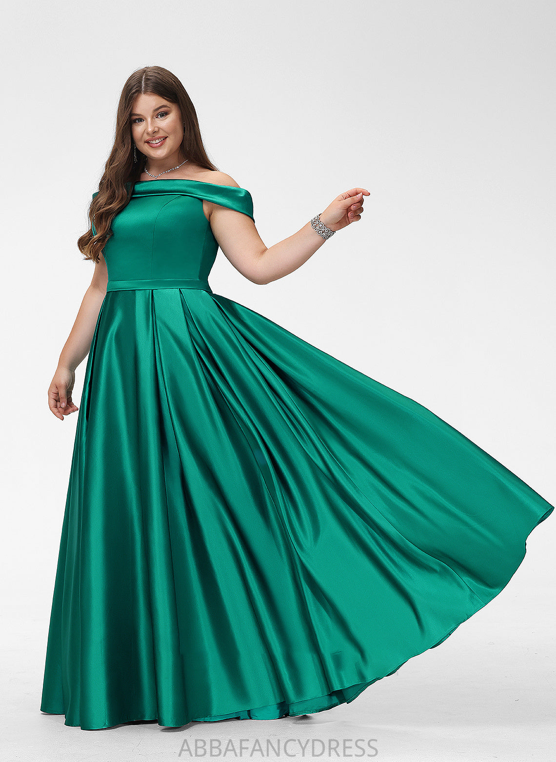 Satin Front Floor-Length Prom Dresses Split Ball-Gown/Princess With Pockets Off-the-Shoulder Mallory