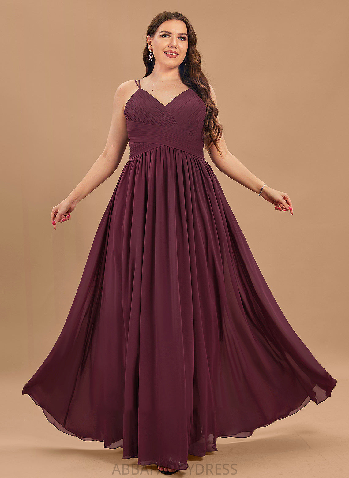 Ruffle A-Line Floor-Length Halle Chiffon Prom Dresses With V-neck Lace