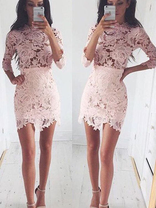 2024 Sheath/Column Jewel Neck Long Sleeve Cut Lace Homecoming Dresses Kallie Short/Mini