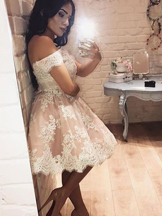 2024 A-Line Off-The-Shoulder Applique Sheila Homecoming Dresses Tulle Short/Mini