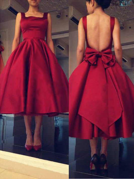 2024 Sadie Homecoming Dresses Ball Gown Square Neck Sleeveless Backless Bowknot Tea-Length