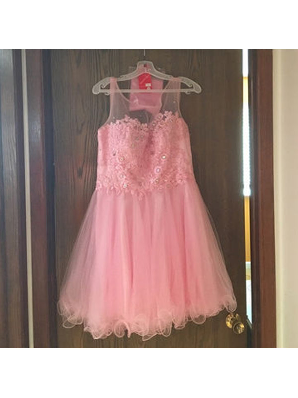 2024 Ball Gown Scoop Neck Sleeveless Applique Organza Homecoming Dresses Eliza Cut Short/Mini