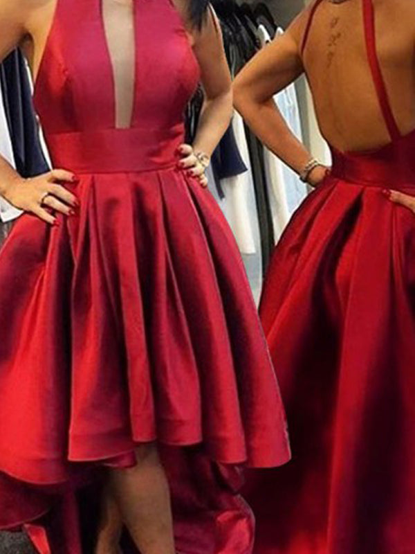 2024 A-Line Pleated Cut Out Homecoming Dresses Alice Satin High Low