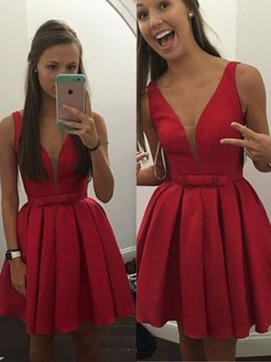 2024 Ball Gown V Homecoming Dresses Lucinda Neck Sleeveless Bowknot Pleated Cut Short/Mini