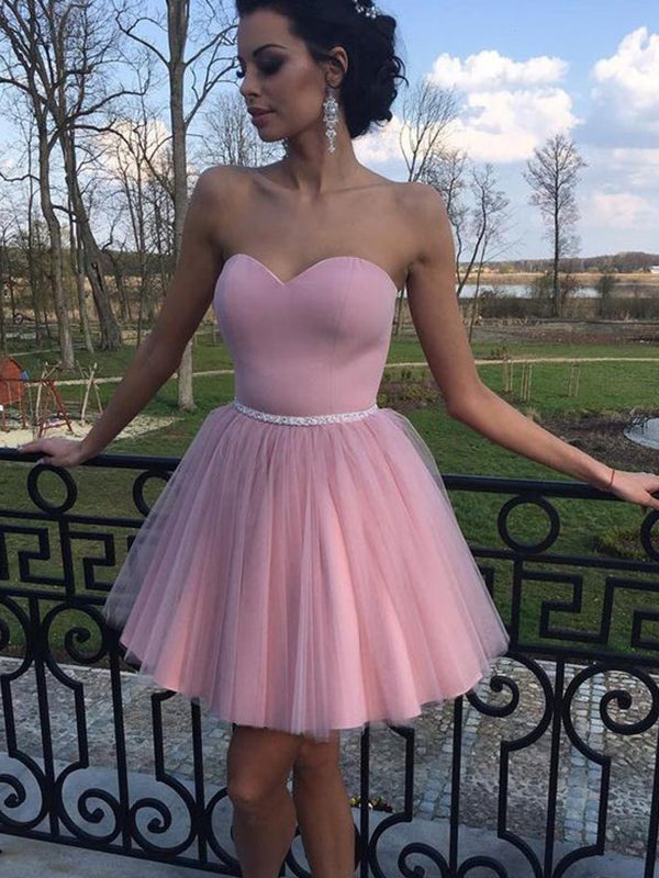 2024 A-Line Sweetheart Sleeveless Beading Tulle Homecoming Dresses Jill Cut Short/Mini