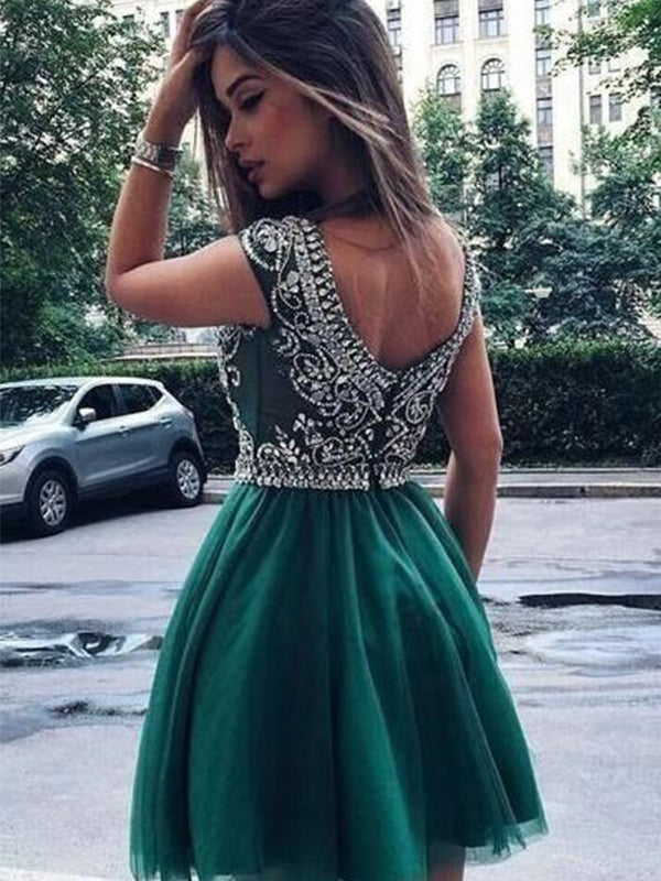 Abagail Homecoming Dresses 2024 Ball Gown Scoop Neck Sleeveless Beading Tulle Cut Short/Mini