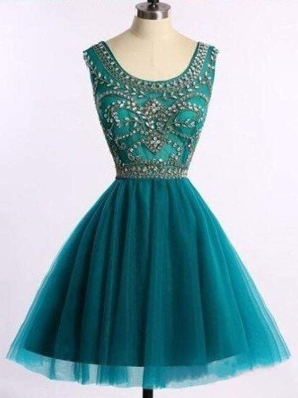 Abagail Homecoming Dresses 2024 Ball Gown Scoop Neck Sleeveless Beading Tulle Cut Short/Mini