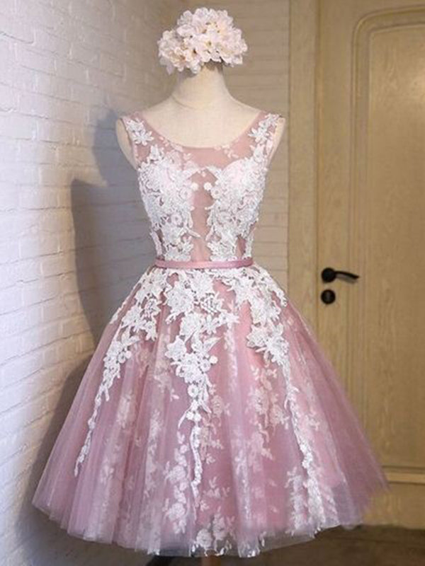 2024 Ball Gown Scoop Neck Sleeveless Applique Sash/Ribbon/Belt Lace Homecoming Dresses Deanna Up Tulle